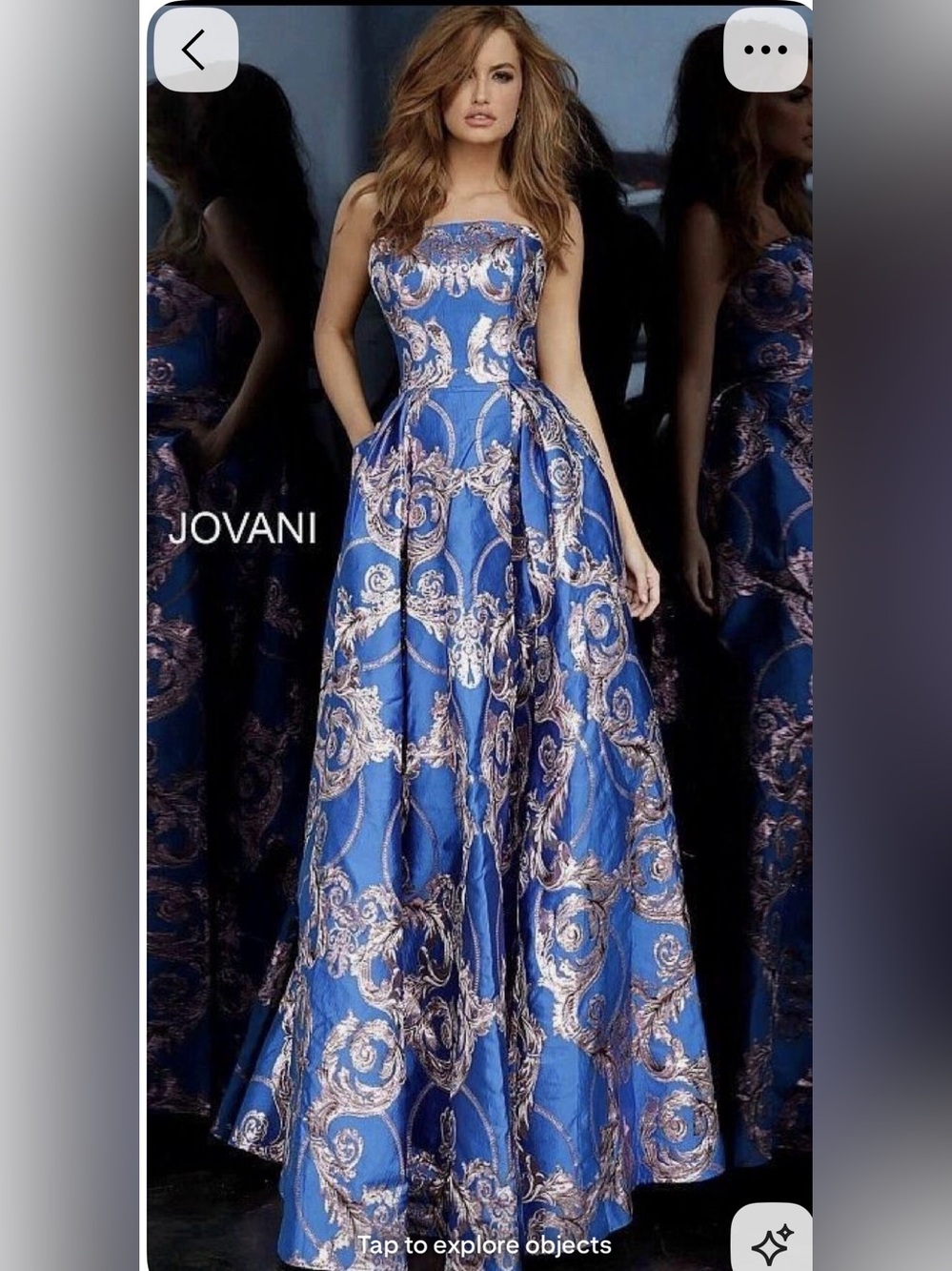 Jovani Strapless Blue and Gold Baroque Ball Gown Size 8 excellent condition